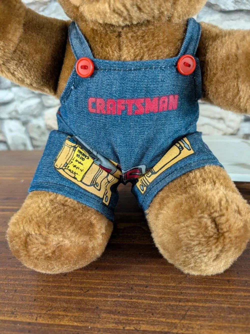 Vintage Sears Craftsman Tools Teddy Bear Plush Denim Overalls Red Hat 11